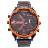 Brand Big Dial Steel Strip Dual Time Display Men Watches Chronograph Quartz Military Wristwatch Relogio Masculino Hombre Reloj