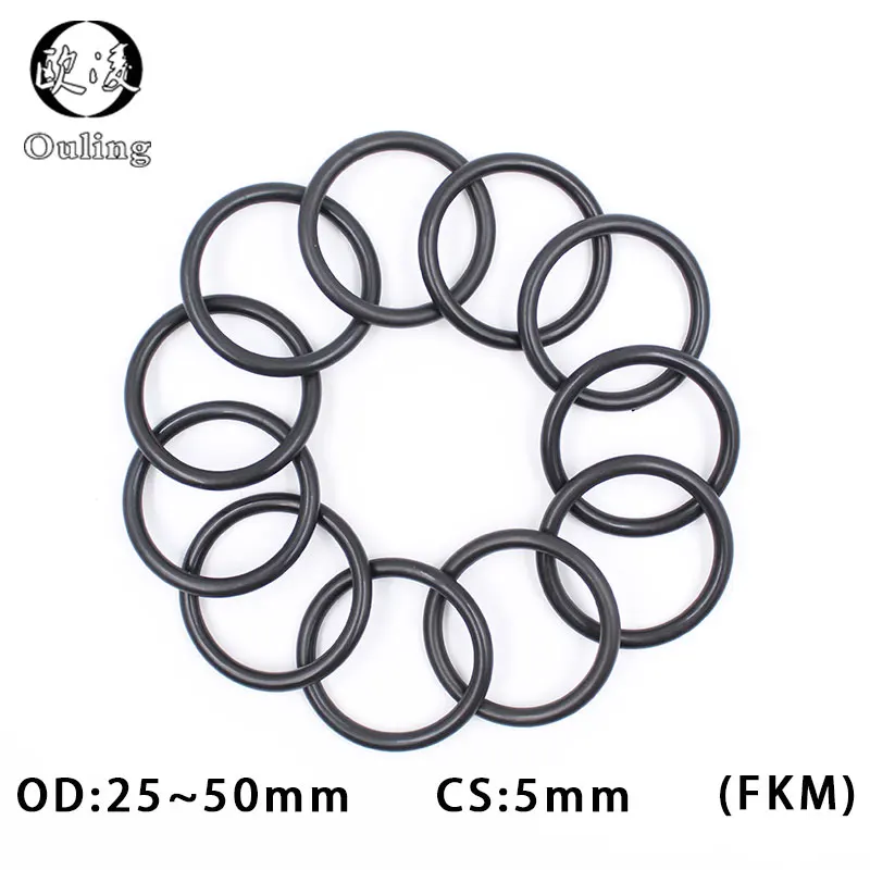 

5PC Fluorine rubber Ring FKM O-rings Seal CS5mm OD25/28/30/32/35/38/40/42/45/48/50mm ORing Seal Gasket Oil Ring Sealing Washer