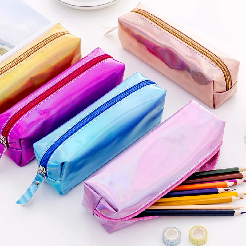 1Pcs Korea Kawaii Pencil Case Magic Laser Rose Gold Pvc Pencil Bag Pouch Stationery Office School Supplies