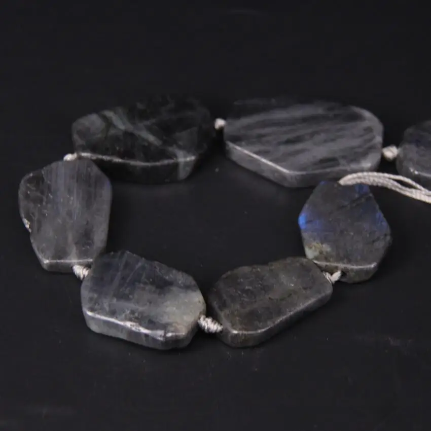 9-10PCS/strand Large Size Raw Labradorite Slab Slice Loose Beads,Natural Flash Stone Gems Nugget Pendant Jewelry Making Supplies