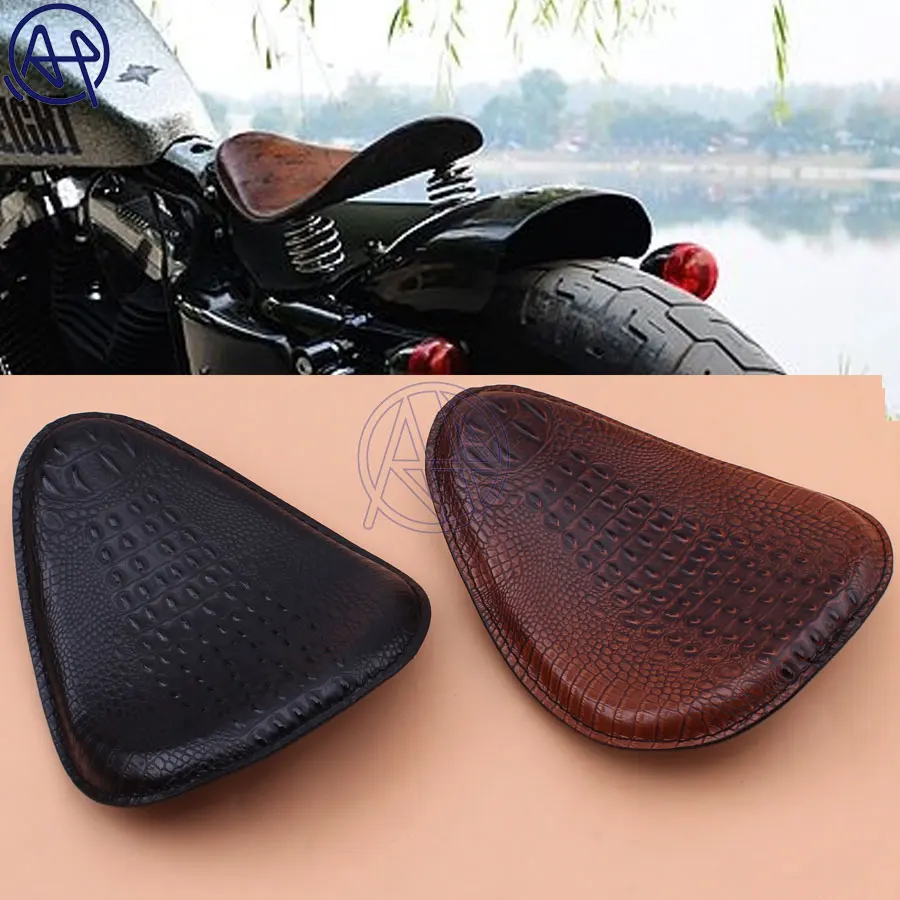 Motorcycle Retro Brown/Black Crocodile Leather Solo Seat for Harley Custom Chopper Bobber Leather Saddle Seat