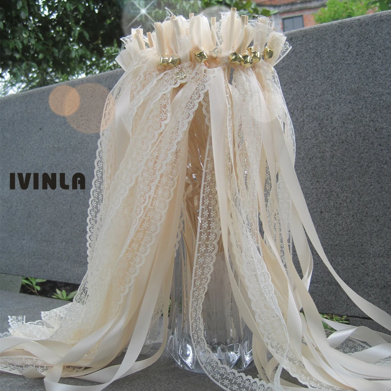 Hot selling Style D cream lace wedding ribbon stick wands for wedding decoration  50/20/10 pcs/lot