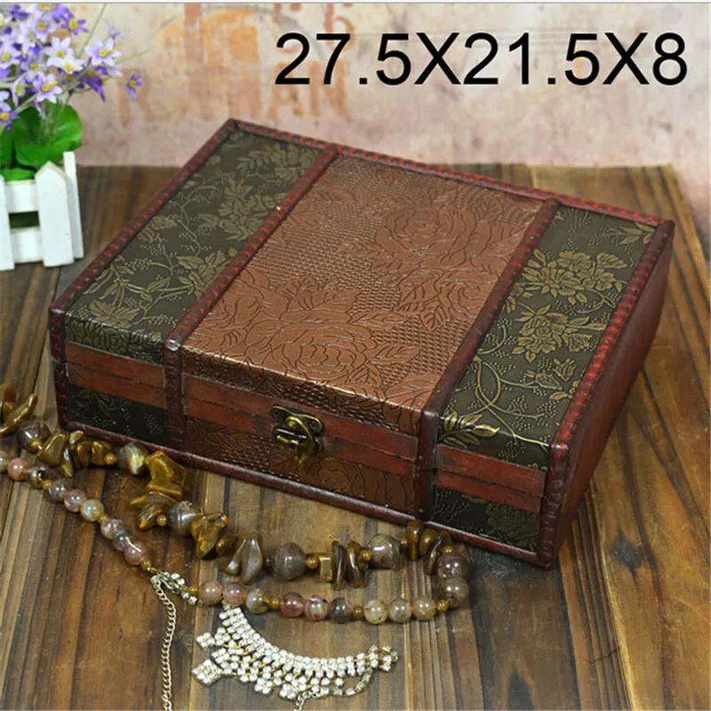 27.5*21.5*8cm Retro desktop book finishing wood Princess jewelry box storage box with European-style wooden boxes wooden boxes