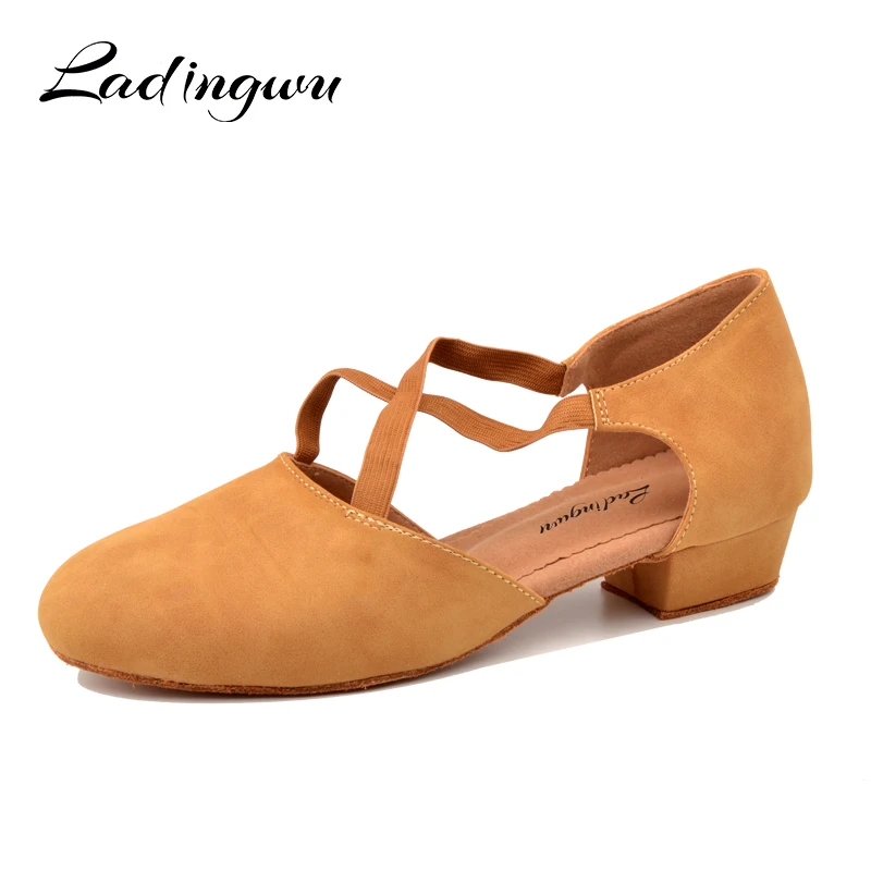 Ladingwu Low-heeled Dance Shoes Women's Latin Dance Shoes Soft Bottom Ballroom Dancing Shoes Woman Training shoes Girls Heel 3cm