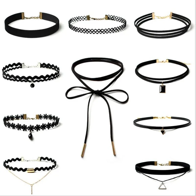 New Black Leather Lace Choker Necklace For Women Bead Alloy Pendant Collar Choker Fashion Jewelry Colliers Colar Necklace Bijous