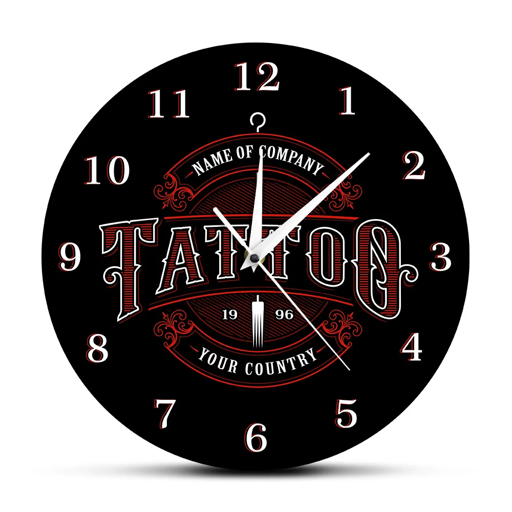 Tattoo Time Custom Wall Clock Ink Shop Tattoos Artist Gift Body Art Shop Studio Tattoos Logo Company Name Modern Wall Clock