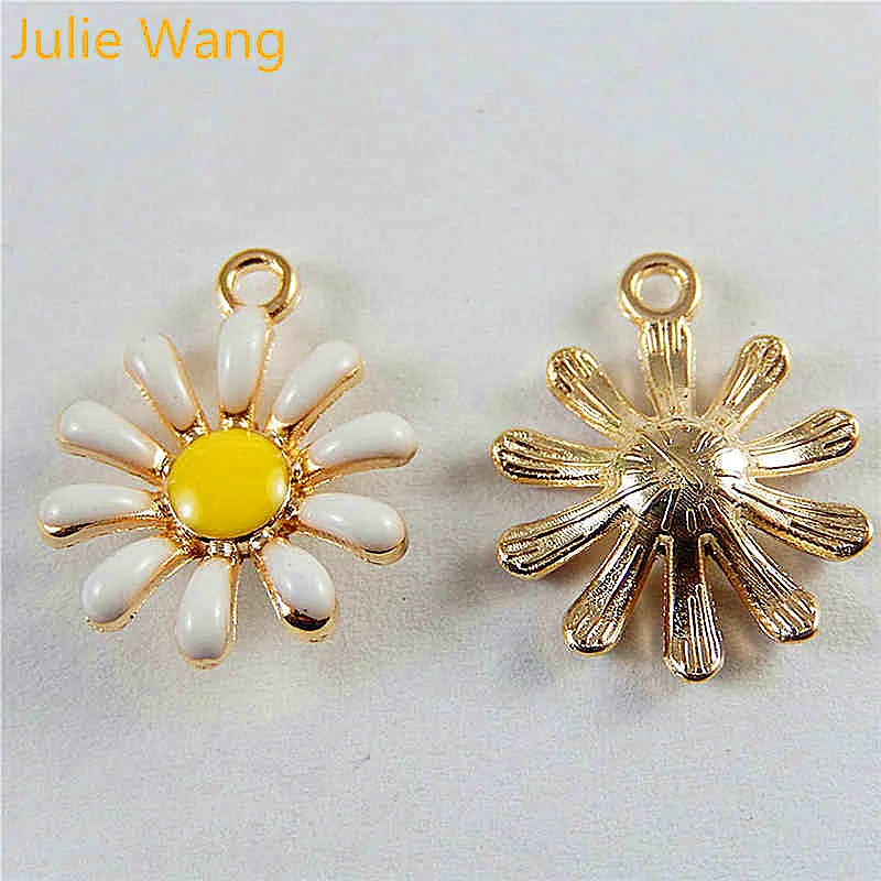 Julie Wang 10PCS Enamel Daisy Sun Flower Alloy Charms Pendant Earrings Bracelet Jewelry Making Accessory