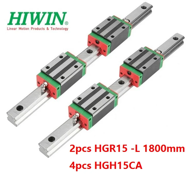 2pcs 100% Original Hiwin rail HGR15 -L 1800mm + 4pcs HGH15CA blocks for CNC router