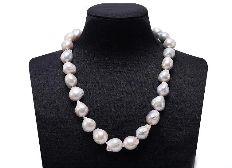 

New natural 11-15mm bright white baroque freshwater pearl Jewelry 925 silver clasp necklace