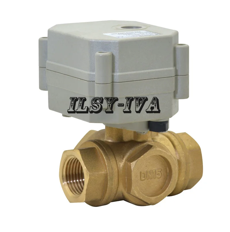 Brass electric ball valve three way,DN15 AC/DC9~24V Motorized ball valve with signal feedback