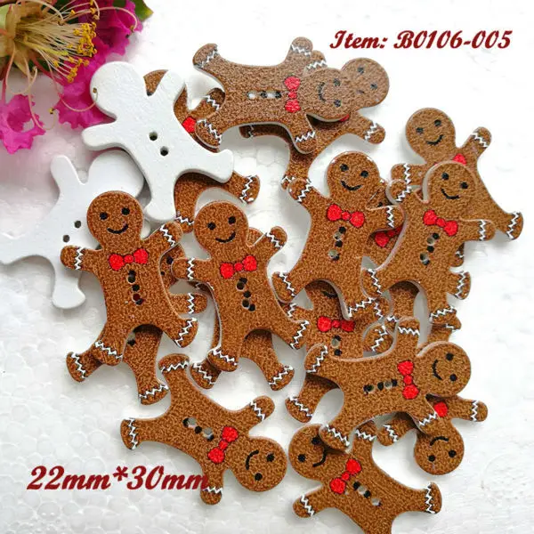 New year decorative material 50pcs Gingerbread Man wood buttons Christmas decorative buttons scrapbook craft diy materials