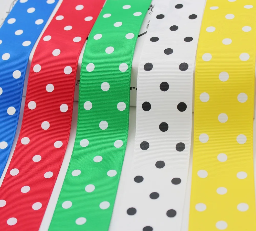 1.5 Inch 38MM 4CM Polka Dots Grosgrain Ribbon ECO-Friendly Polyester Fabric Printed White Dots For Headband Ribbon Bow Accessor