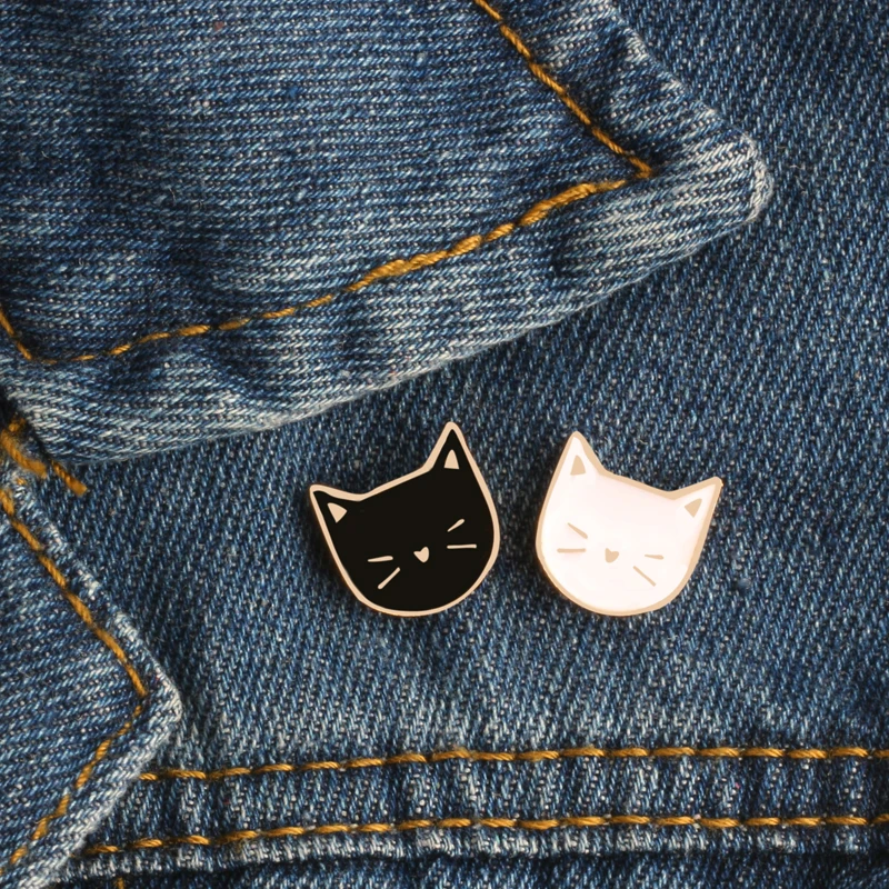 Cute Cat Brooches Cartoon Black White Cat Enamel Pins For Girls female Pin Jackets Backpack Accessories Brooches Jewelry Gifts image 2