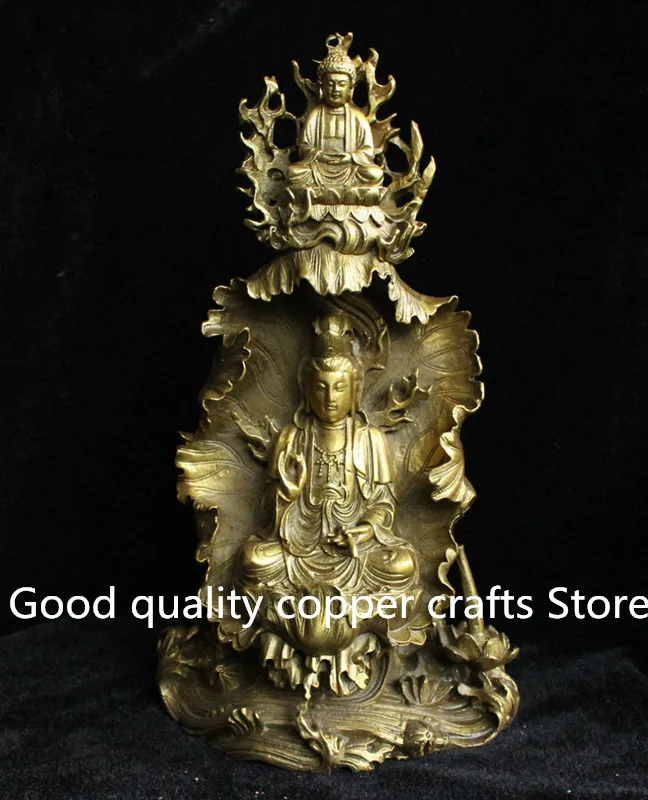 

China Buddhism Brass Shakyamuni Buddha On Kwan-Yin Goddess Statue