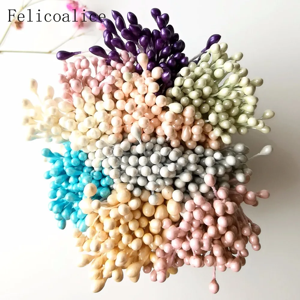 3mm 500 stücke Perle Blume Staubblatt Stempel Kuchen Dekoration Für DIY Doppel Köpfe Floral Staubblatt Für DIY Hochzeit dekoration – Detail 8