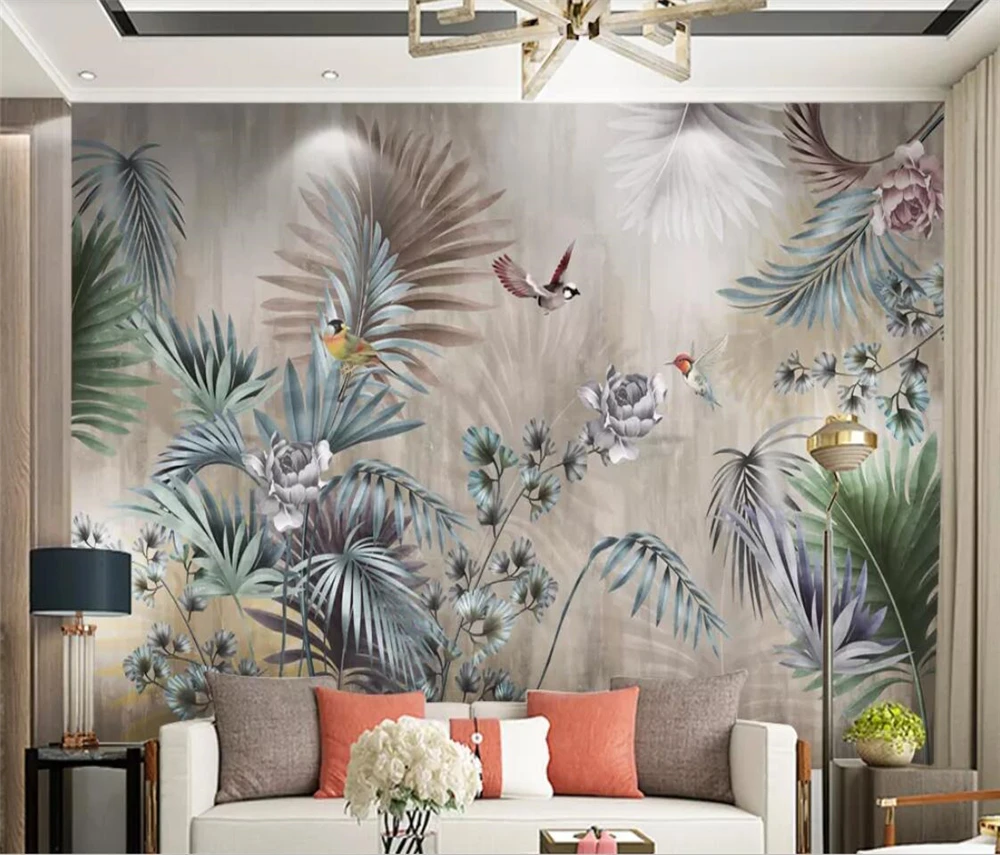 

wellyu papel de parede Custom wallpaper Nordic plant leaves retro tv background wall painting wall papers home decor behang