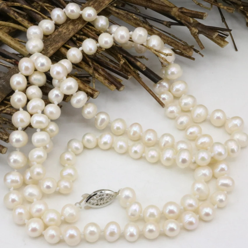 Fashion 7-8mm pearl natural pearls white beads necklace for women long chain charms jewelry making high grade gifts 36inch B3239