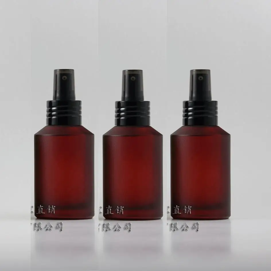 125ml red rose frosted Glass lotion bottle with black aluminum pump,cosmetic packing,cosmetic bottle,packing for liquid