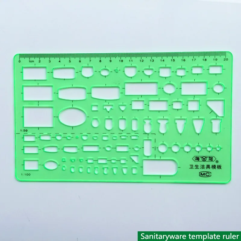 Règle de gabarit polyvalente en plastique vert, outils d'arpentage et de cartographie professionnels de qualité, outils de dessin de pied, types de style, 1 pièce