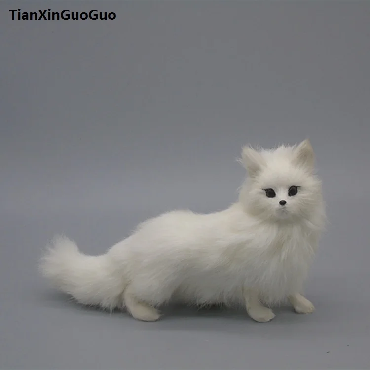 white standing fox 26x7x15cm hard model polyethylene&furs fox cosplay stage prop handicraft decoration gift s0459