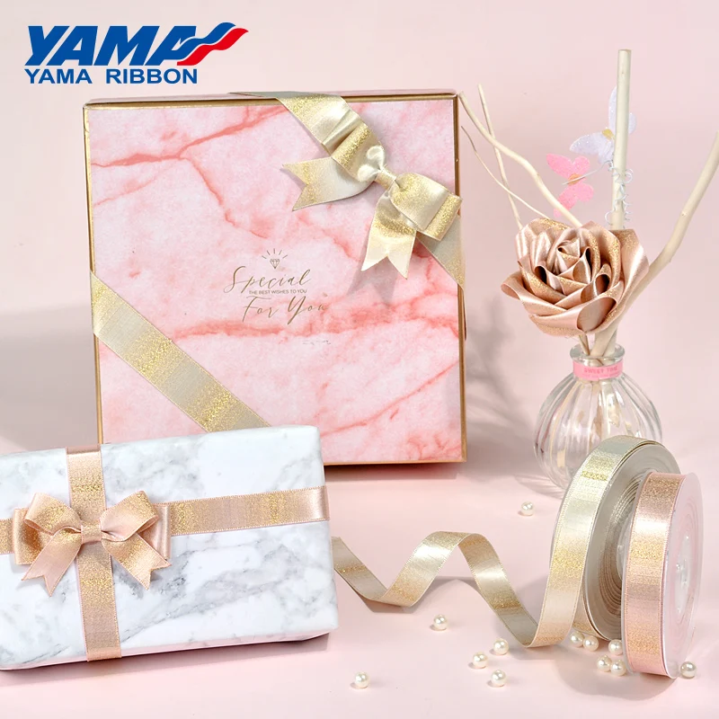 YAMA-Gradient Color Ribbon, Ombre, Gold, 9mm, 16mm, 25mm, 38mm, 100Yards per Roll, 3/8 \