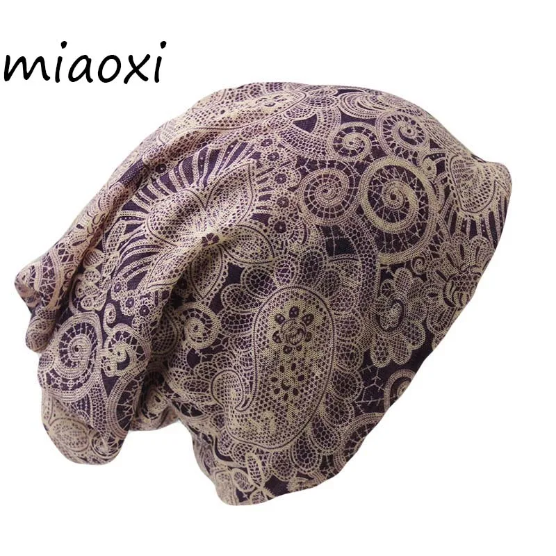 New Casual Adult Women Hat Polyester Floral Autumn Cap Scarf Ladies Fashion Beanies Design Skullies For Women\'s Hats