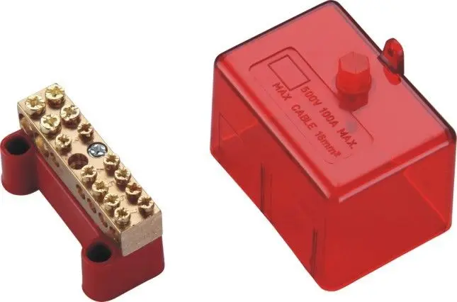 1 x Junction Box 7 Hole Neutral/Active Link 100A 500V Red