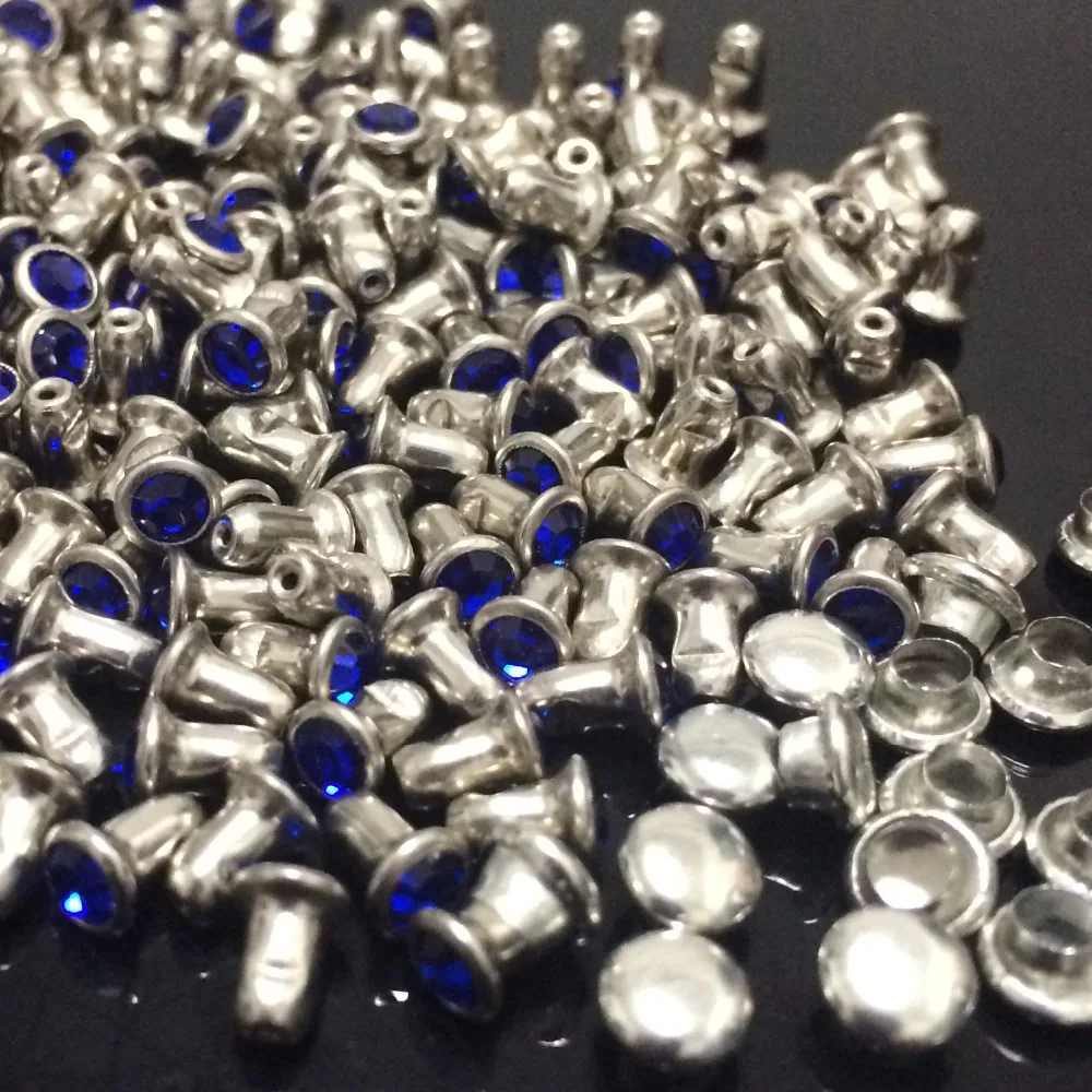 New Coming DIY100PCS 4mm CZ+++ Hardware Royal Blue Crystal Rivets Leather Craft Punk Studs Fit DIY Hand Making Shipping Free