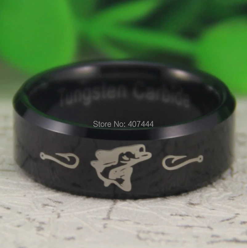 Free Shipping USA UK Canada Russia Brazil Hot Sale 8MM Black Beveled Outdoor Fishing Design The New Men's Wedding Tungsten Ring