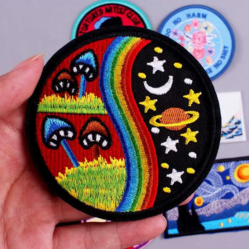 Pulaqi Starry Night Patch Iron On Patches For Clothing DIY Embroidered For Clothes Van Gogh Patch Badge For Clothing Decoration