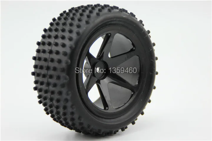 Pre-Glued 4pcs 1/10 Buggy Tires Tyre(Off-Road) 6 Spoke Black Wheel Rim fits for 1:10 4WD Buggy Car 1/10 Tire