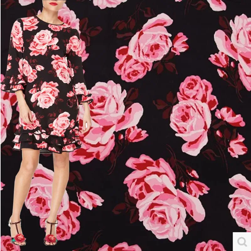 Nizza di Fondo Nero Fiore di Rosa Stampato Tessuto di Cotone Giapponese Tessuto di Cotone Quilting Patchwork Cucito Mterial Vestito FAI DA TE