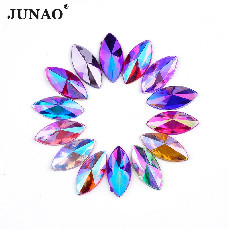 JUNAO 5*10mm 7*15mm Mix Color AB Crystal Rhinestone Applique Flat Back Decoration Crystal Strass Non Sewing Stone for DIY Crafts