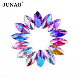 JUNAO 5*10mm 7*15mm Mix Color AB Crystal Rhinestone Applique Flat Back Decoration Crystal Strass Non Sewing Stone for DIY Crafts