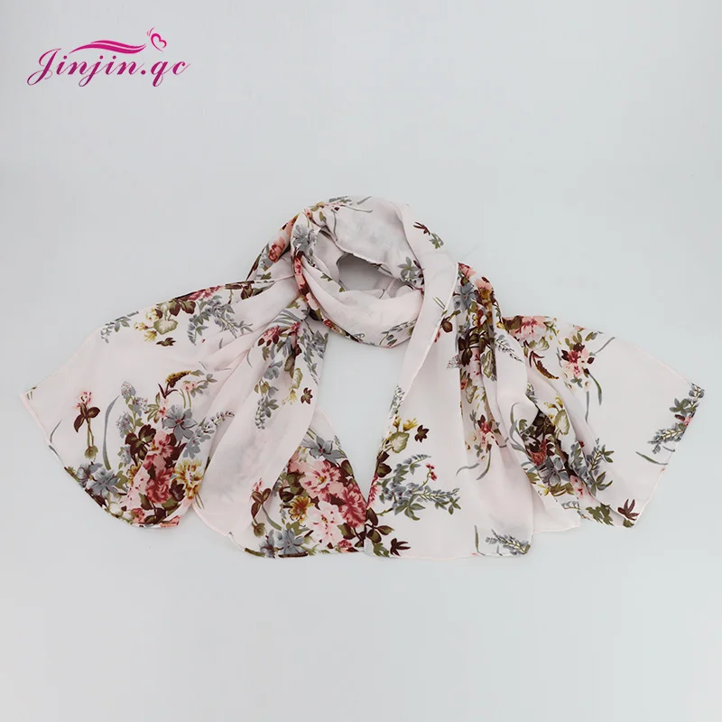 Jinjin.QC Women Scarf Elegant Floral Pattern Scarves Stylish Excellent Quality Cotton Material Fashion Accesories Woman Summer