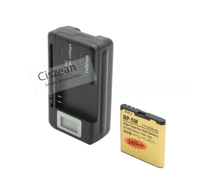 Ciszean 1x BP-5M BP5M BP 5M Gold Replacement Battery For Nokia 7390 5610XM 5611XM 5700 6220C 6500S 7379 2450mAh + LCD Charger