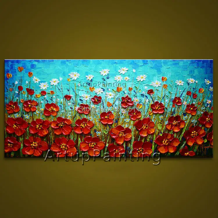 

Flower hand-painted wall painting palette knife wild flower abstract oil painting canvas modern room decorates living room 04