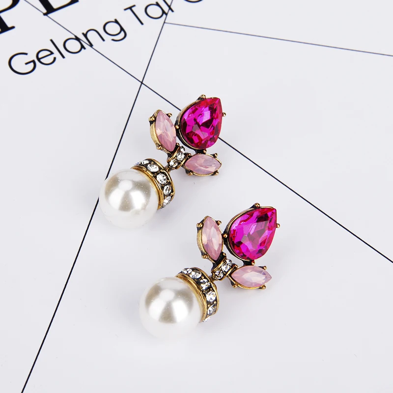  Elegant Big Acrylic Pearl Pendant Earrings Crystal Glass Stone Decoration Stud Earrings for Women Girls Latest Jewelry New