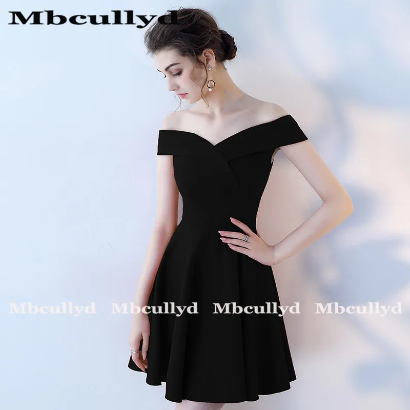 Mbcully-vestido de noche de satén con hombros descubiertos para mujer, minivestido Formal de fiesta, color negro, sencillo, 2023