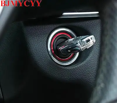 BJMYCYY – anneau de couverture de commutateur d'allumage de voiture, démarrage du moteur en aluminium, pour Mercedes Benz AMG Glk Ml Gl Cla Gla Cls, couleur rouge bleu, 1 pièce
