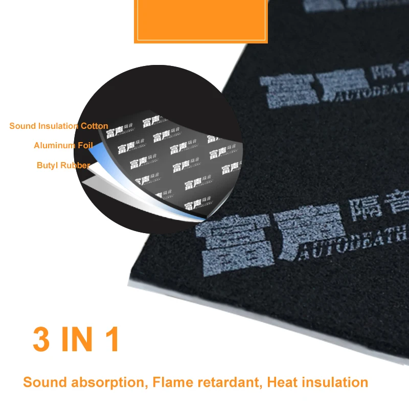 3 In 1 (1 PCS) Deadening Car Sound Heat Insulation Cotton for Mat Noise bonnet Hood Firewall Heat Material Aluminum Foam Sticker