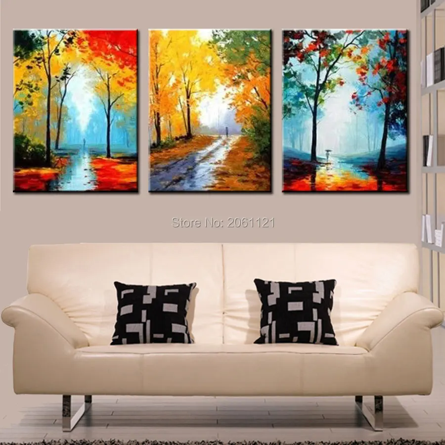 season landscape painting hand abstract Impressionist canvas oil picture of the forest road scenery autwun decorative wall art