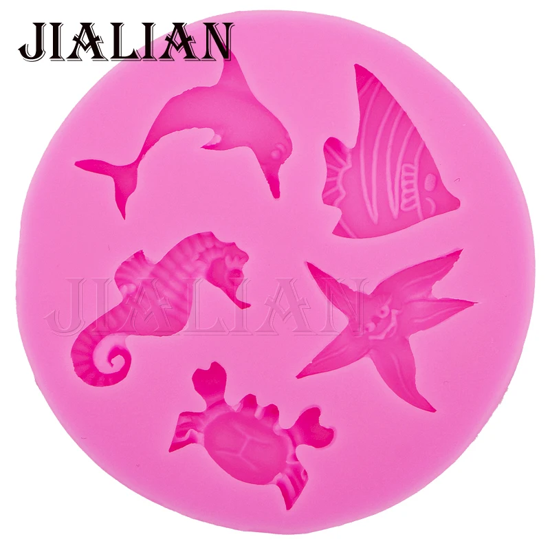 Mini dolphins crab fish starfish chocolate Party decorating mould DIY fondant silicone mold baking tools for cakes T0104