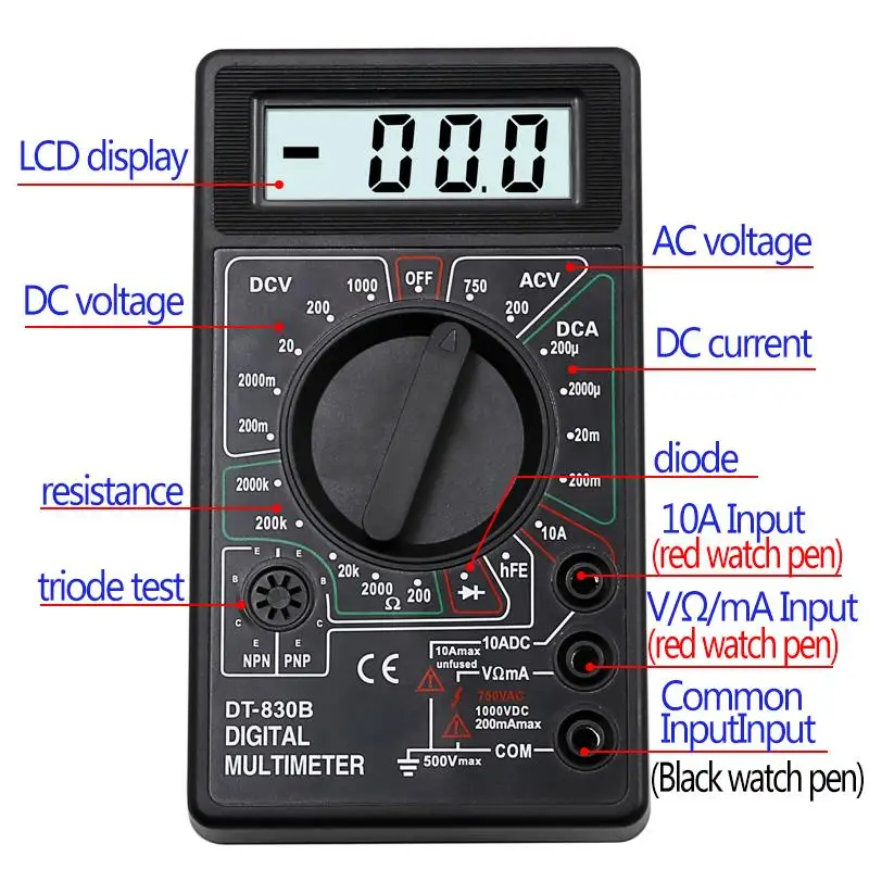 DT-830B Lcd Digitale Multimeter Ac Dc 750 1000V Voltmeter Amperemeter Ohm Tester Meter Digitale Multimeter