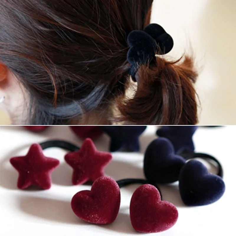 New Popular Korean Style Women Cute Hair Accessories Velvet Heart/Star/Ball Hair Rope Rubber Band Headwear For Girls