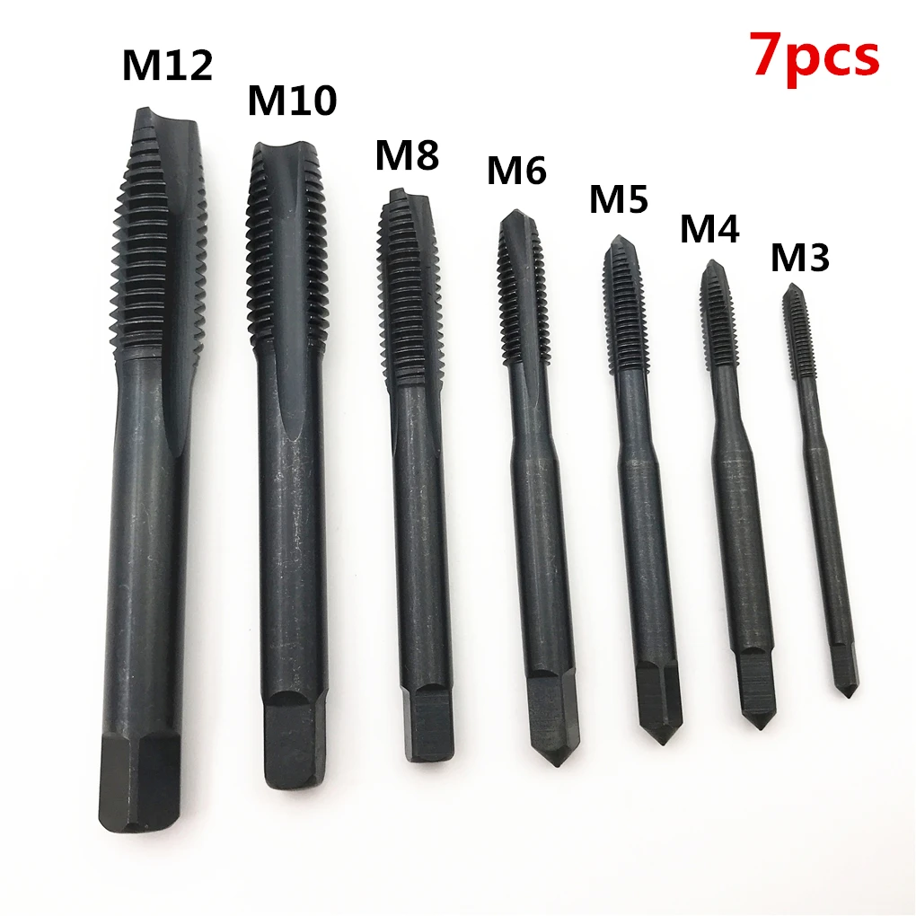 

7PCS/Set HSS M3 M4 M5 M6 M8 M10 M12 Nitriding Machine Straight Fluted Screw Thread Metric Plug Hand Tap Drill Set Hand Tools