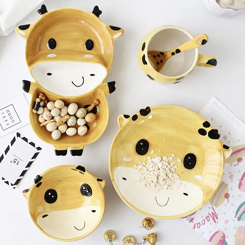 1pc Animal Zoo Dinner Plate Rabbit Bowl Mug Dinnerware Ceramic Porcelain Baby Children Tableware Bear Feeding Dish