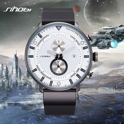 SINOBI mężczyźni zegarki Chronograph Top marka luksusowe Ultra cienki czarny zegarek wodoodporny gumowy sportowy zegarek kwarcowy multifuction