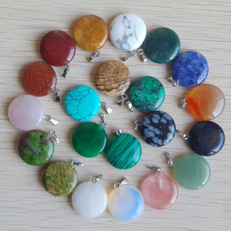 Good quality bestselling assorted mixed natural stone round charms pendants for  jewelry making  50pcs Wholesale  free shipping