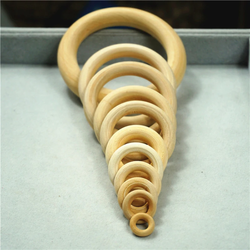 Natural Wood Teething Beads Wooden Ring Beads For DIY Jewelry Making Crafts 15 20 25 30 35 40 45 50 55 60 65 70 96MM